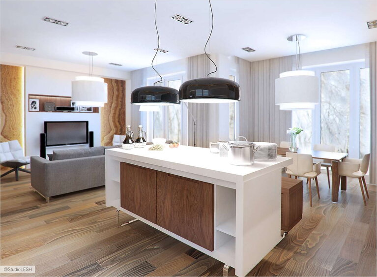 Дизайн интерьера кухни, кухонный остров