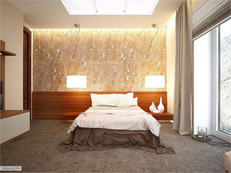 Дизайн интерьера спальни, подсветка кровати 