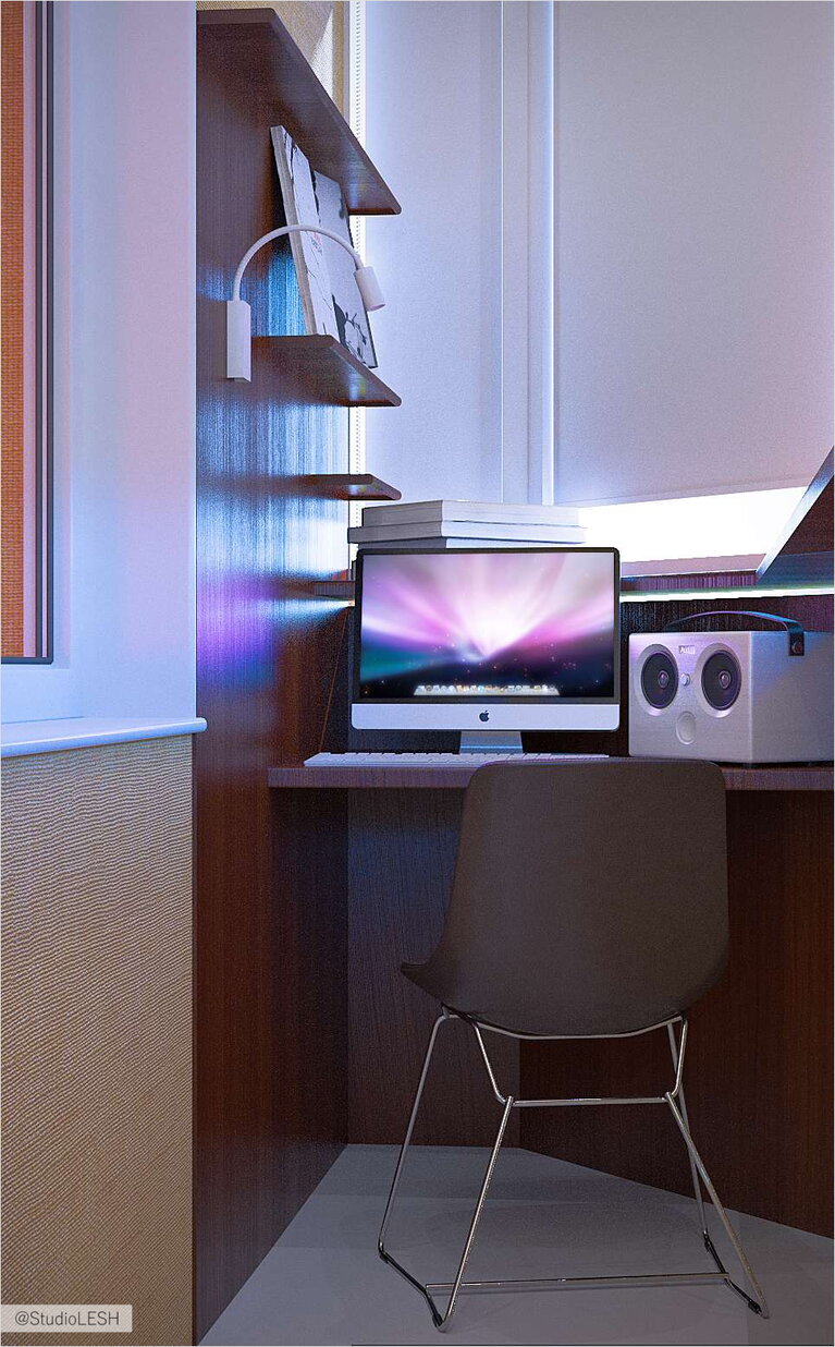 Дизайн интерьера балкона, рабочее место