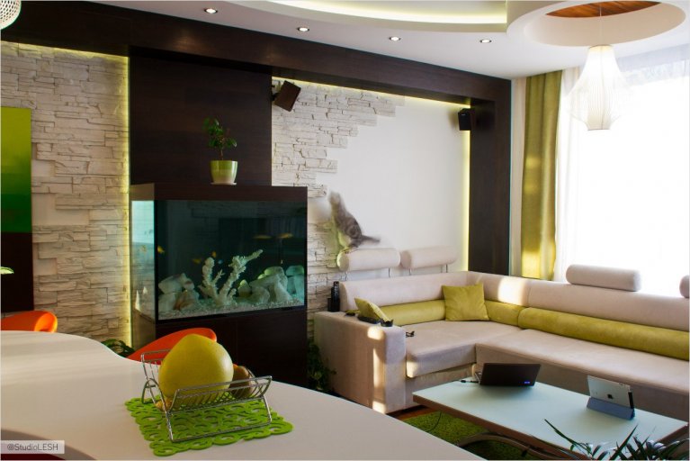 Дизайн интерьера гостиной - аквариум 