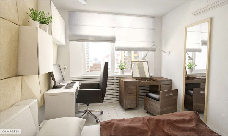 Рабочие место в спальне - дизайн интерьера