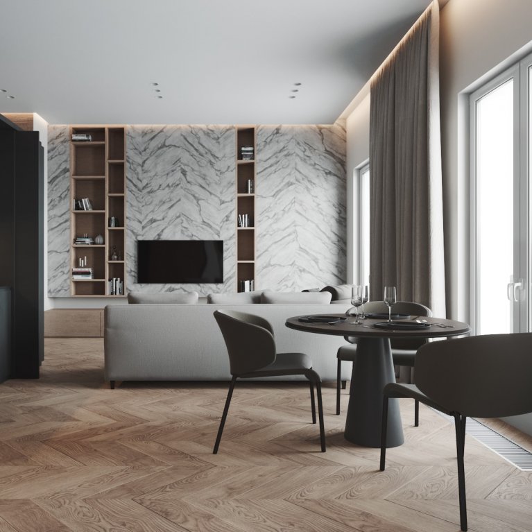  Kitchen-living room with French windows and Leicht kitchen