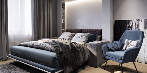 Faling bed with the niche and emphasis on blue chair
